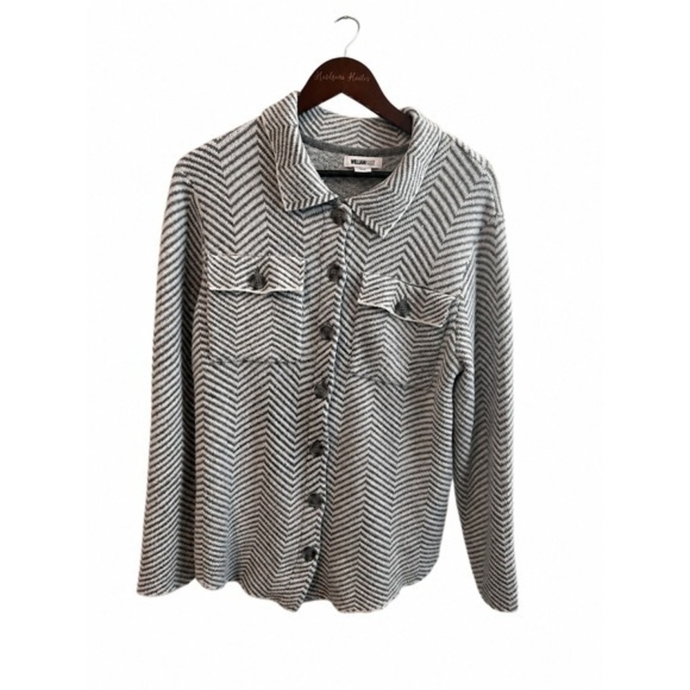 William Rast Knit Shirt Jacket Women Medium Grey EUC Chevron Herringbone Shacket